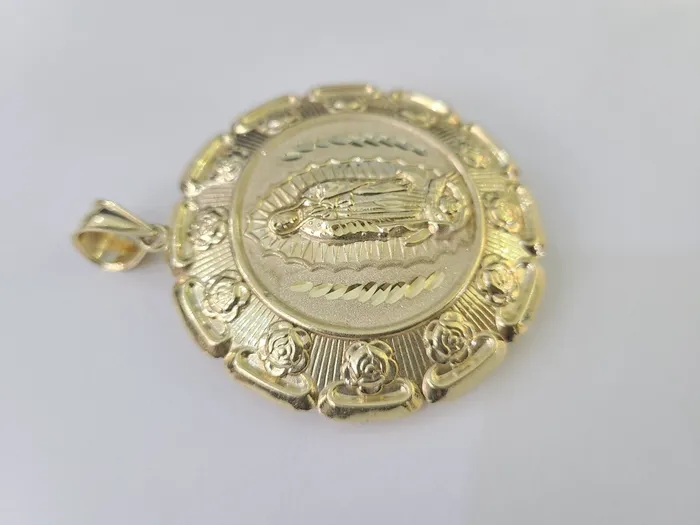 Real 10K Jesus Virgin Mary Pendent Charm Two Sided 10kt yellow Gold 3 Guadalupe Gold and Diamond Charm Necklaces