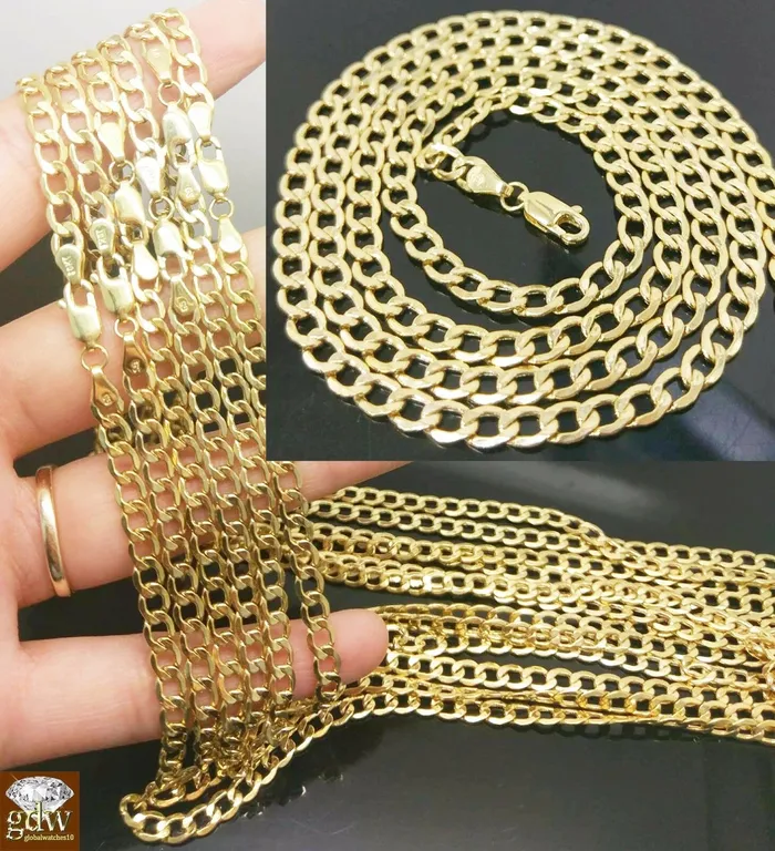 REAL 10k Yellow Gold Cuban link chain 4mm Necklace 16 18 20 22 24 26 Gold and Diamond Necklaces REAL 10k Yellow Gold Cuban link chain 4mm Necklace 16 18 20 22 24 26 Gold and Diamond Necklaces