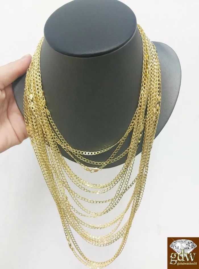 REAL 10k Yellow Gold Cuban link chain 4mm Necklace 16 18 20 22 24 26 Gold and Diamond Necklaces