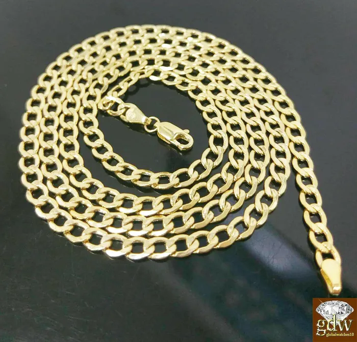 REAL 10k Yellow Gold Cuban link chain 4mm Necklace 16 18 20 22 24 26 Gold and Diamond Necklaces