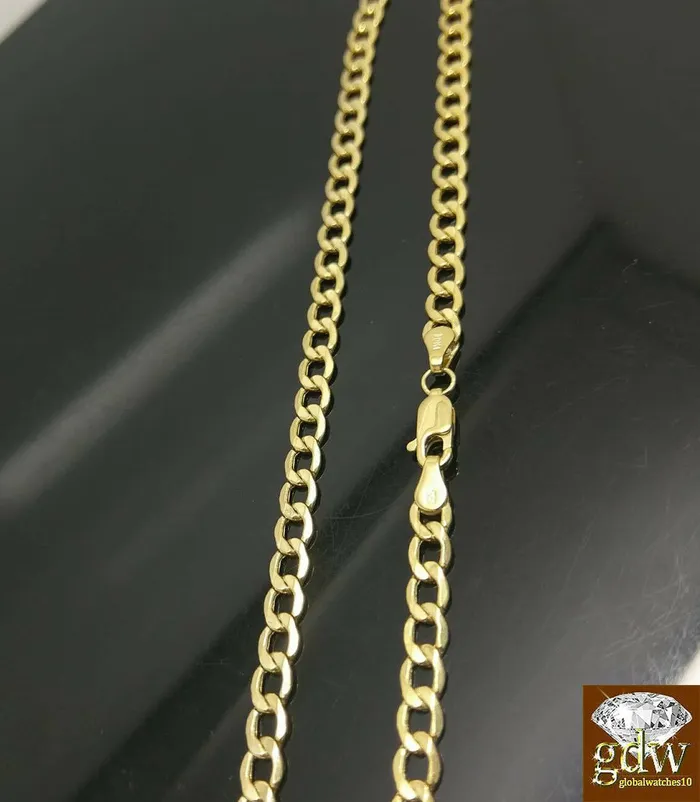 REAL 10k Yellow Gold Cuban link chain 4mm Necklace 16 18 20 22 24 26 Gold and Diamond Necklaces