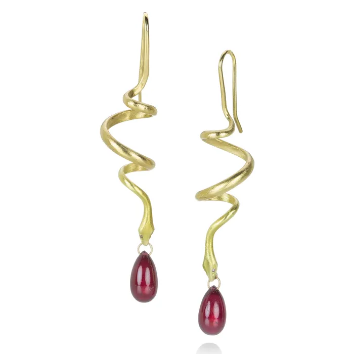 Spiral Snake Earrings with Ruby Drops Gabriella Kiss Earrings