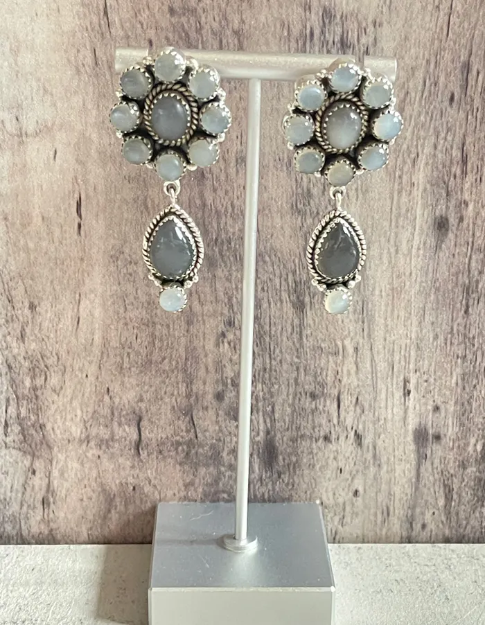 Sterling Silver Cluster Drop Gemstone Earrings SophiaRene Boutique Earrings Sterling Silver Cluster Drop Gemstone Earrings SophiaRene Boutique Earrings