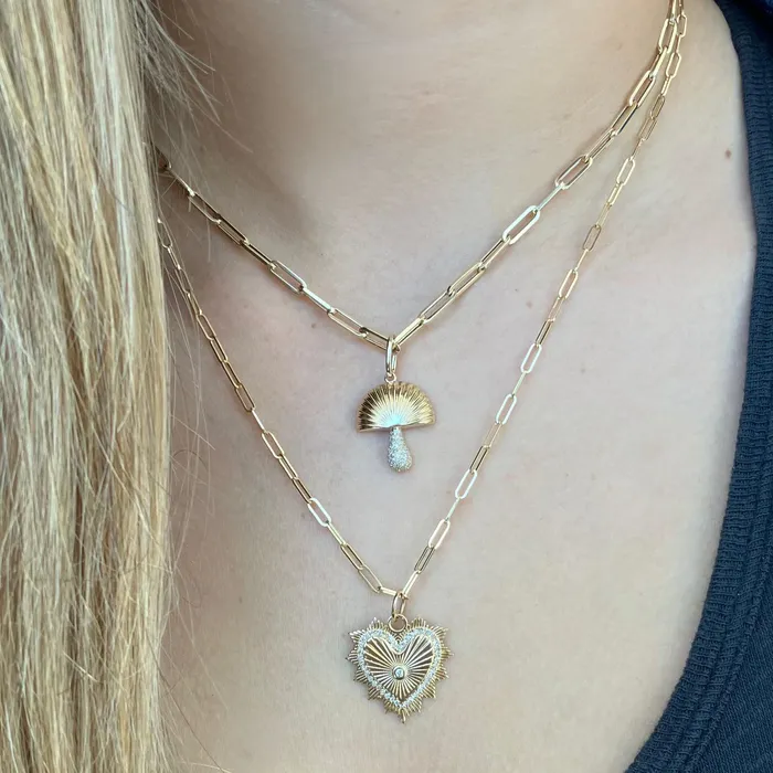 Alev Collection Charm Necklaces Fluted and Diamond Mushroom Charm