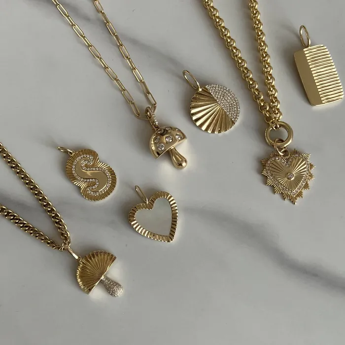 Alev Collection Charm Necklaces Fluted and Diamond Mushroom Charm