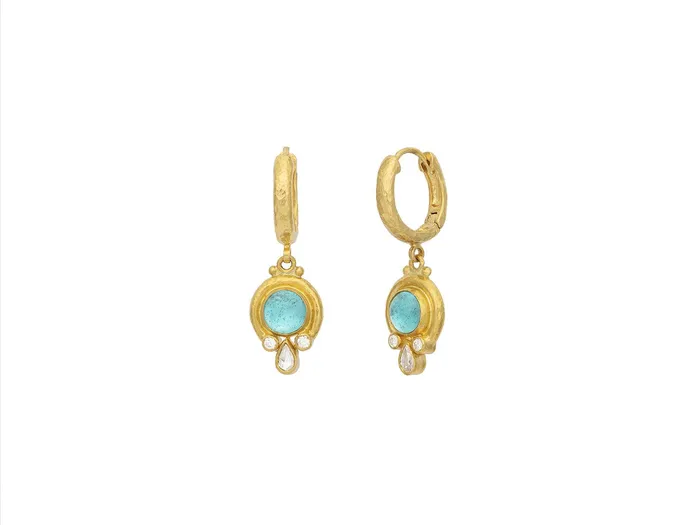 Earrings GG GOLD OOAK GURHAN Muse Gold Apatite Single Drop Earrings 7mm Round set in Wide Frame Hoop Top Earrings GG GOLD OOAK GURHAN Muse Gold Apatite Single Drop Earrings 7mm Round set in Wide Frame Hoop Top