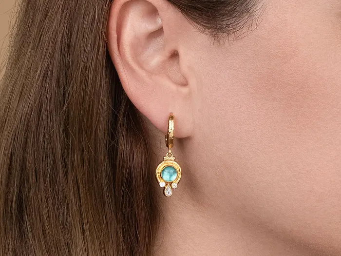 Earrings GG GOLD OOAK GURHAN Muse Gold Apatite Single Drop Earrings 7mm Round set in Wide Frame Hoop Top Earrings GG GOLD OOAK GURHAN Muse Gold Apatite Single Drop Earrings 7mm Round set in Wide Frame Hoop Top