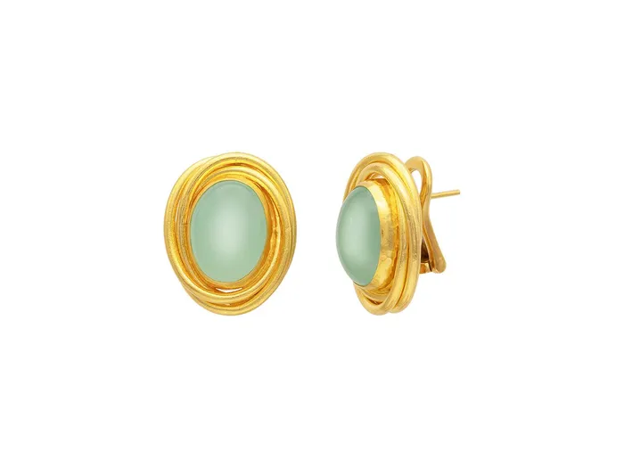 Earrings GG GOLD OOAK GURHAN Muse Gold Chalcedony Stud Earrings 16x12mm Oval Set in Twisted Wire Frame Earrings GG GOLD OOAK GURHAN Muse Gold Chalcedony Stud Earrings 16x12mm Oval Set in Twisted Wire Frame