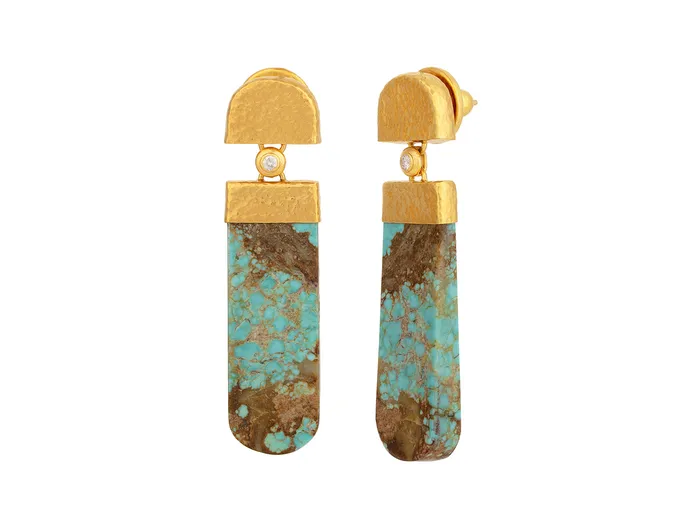 Earrings GG GOLD OOAK GURHAN Rune Gold Turquoise Single Drop Earrings 42x14mm Drop on Post Top Earrings GG GOLD OOAK GURHAN Rune Gold Turquoise Single Drop Earrings 42x14mm Drop on Post Top