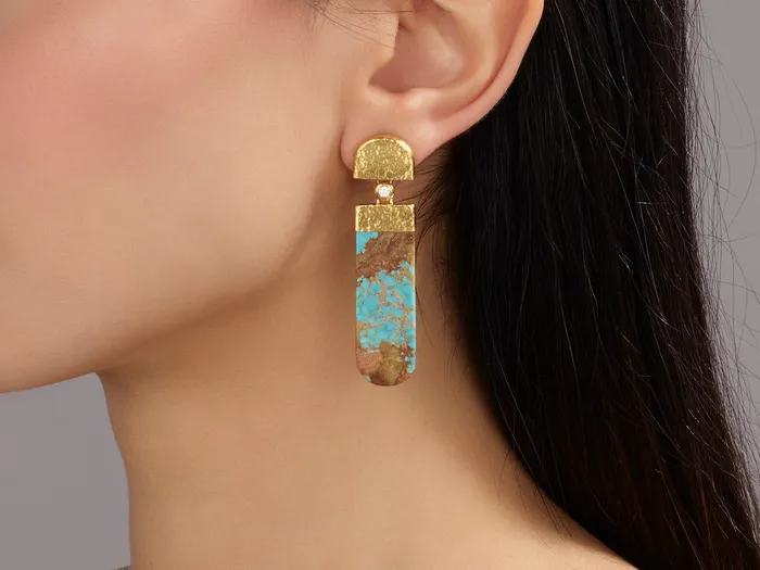 Earrings GG GOLD OOAK GURHAN Rune Gold Turquoise Single Drop Earrings 42x14mm Drop on Post Top Earrings GG GOLD OOAK GURHAN Rune Gold Turquoise Single Drop Earrings 42x14mm Drop on Post Top