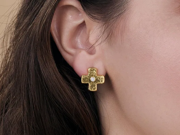 Earrings GG GOLD TRAD GURHAN Cross Gold Diamond Stud Earrings 165mm Wide