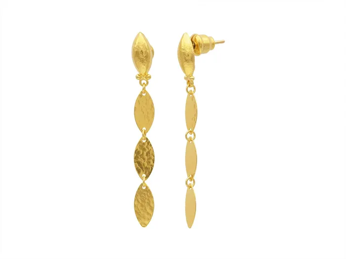 Earrings GG GOLD TRAD GURHAN Willow Gold Long Drop Earrings Triple Flake Post Top Earrings GG GOLD TRAD GURHAN Willow Gold Long Drop Earrings Triple Flake Post Top