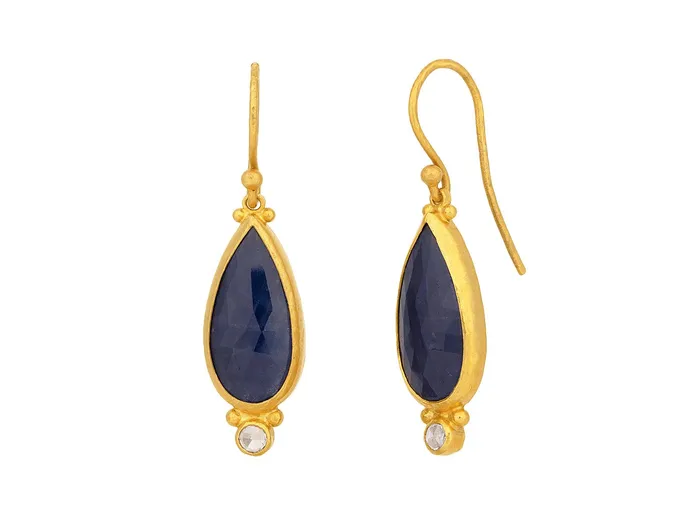Earrings GURHAN Elements Gold Sapphire and Diamond Single Drop Earrings 19x9mm Teardrop on Wire Hook GG GOLD OOAK Earrings GURHAN Elements Gold Sapphire and Diamond Single Drop Earrings 19x9mm Teardrop on Wire Hook GG GOLD OOAK