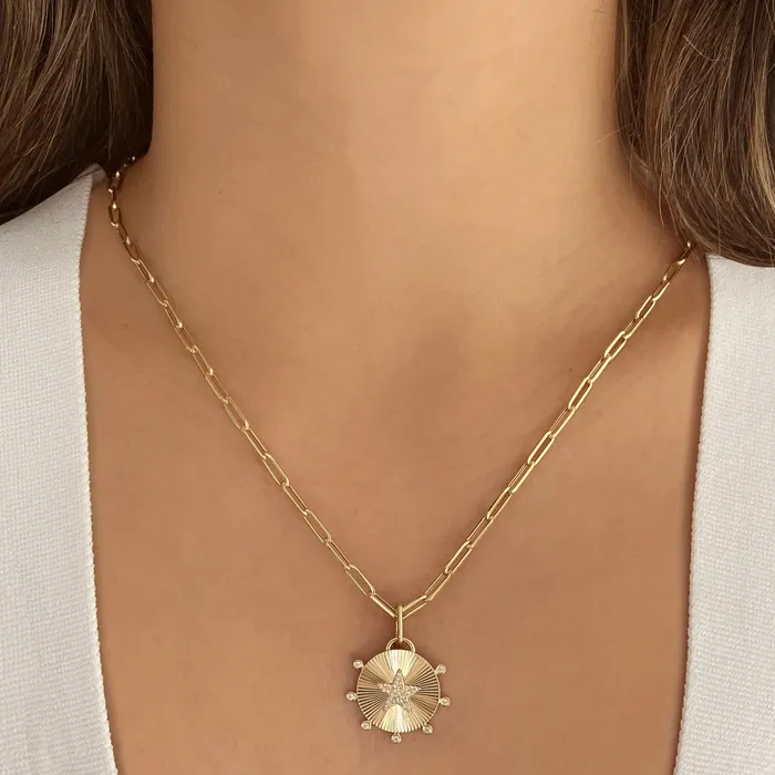 Fluted Spike Star Pave Charm Alev Collection Charm Necklaces