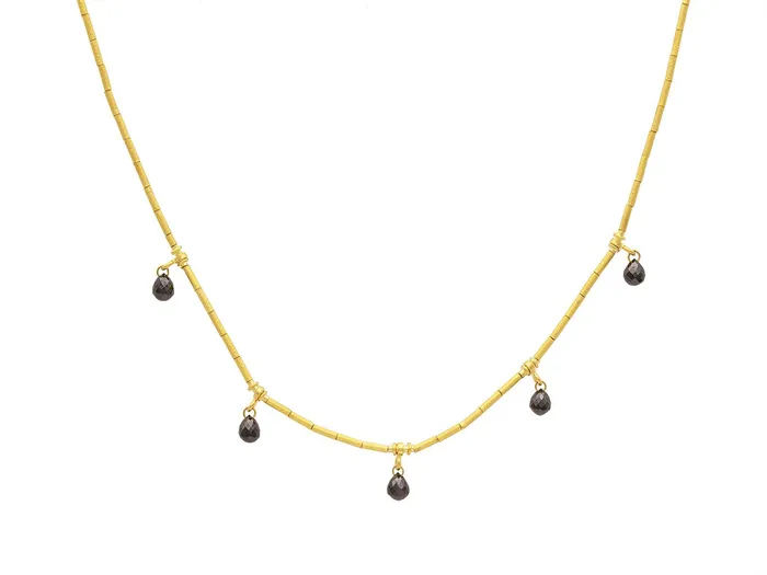 GG GOLD CLS Necklaces GURHAN Dew Gold Black Diamond SingleStrand Short Necklace Thin Gold Tubes with 5 Briolettes GG GOLD CLS Necklaces GURHAN Dew Gold Black Diamond SingleStrand Short Necklace Thin Gold Tubes with 5 Briolettes