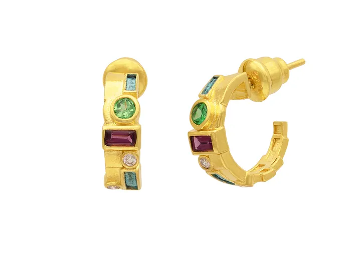 GG GOLD COR Earrings GURHAN Embrace Gold Mixed Stone Hoop Earrings 12 Round GG GOLD COR Earrings GURHAN Embrace Gold Mixed Stone Hoop Earrings 12 Round