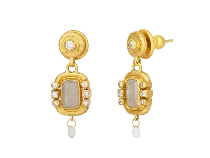 GG GOLD OOAK Earrings GURHAN Muse Gold Diamond Single Drop Earrings 9x6mm Rectangle set in Wide Frame GG GOLD OOAK Earrings GURHAN Muse Gold Diamond Single Drop Earrings 9x6mm Rectangle set in Wide Frame