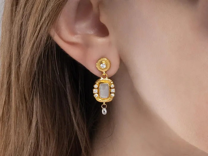 GG GOLD OOAK Earrings GURHAN Muse Gold Diamond Single Drop Earrings 9x6mm Rectangle set in Wide Frame GG GOLD OOAK Earrings GURHAN Muse Gold Diamond Single Drop Earrings 9x6mm Rectangle set in Wide Frame
