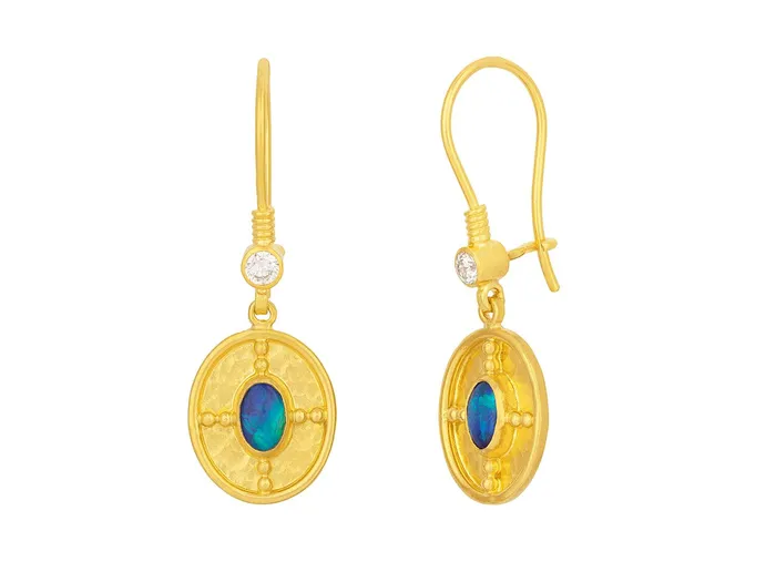 GG GOLD OOAK Earrings GURHAN Muse Gold Opal Single Drop Earrings 12x14mm Medallion on Wire Hook GG GOLD OOAK Earrings GURHAN Muse Gold Opal Single Drop Earrings 12x14mm Medallion on Wire Hook