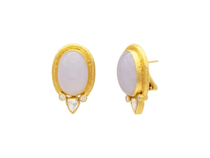 GG GOLD OOAK GURHAN Muse Gold Chalcedony Stud Earrings 20x14mm Oval set in Wide Frame Earrings GG GOLD OOAK GURHAN Muse Gold Chalcedony Stud Earrings 20x14mm Oval set in Wide Frame Earrings