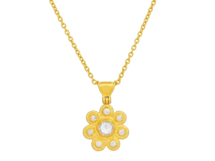 GG GOLD OOAK Necklaces GURHAN Pointelle Gold Diamond Pendant Necklace Flower Shaped Stone Cluster GG GOLD OOAK Necklaces GURHAN Pointelle Gold Diamond Pendant Necklace Flower Shaped Stone Cluster