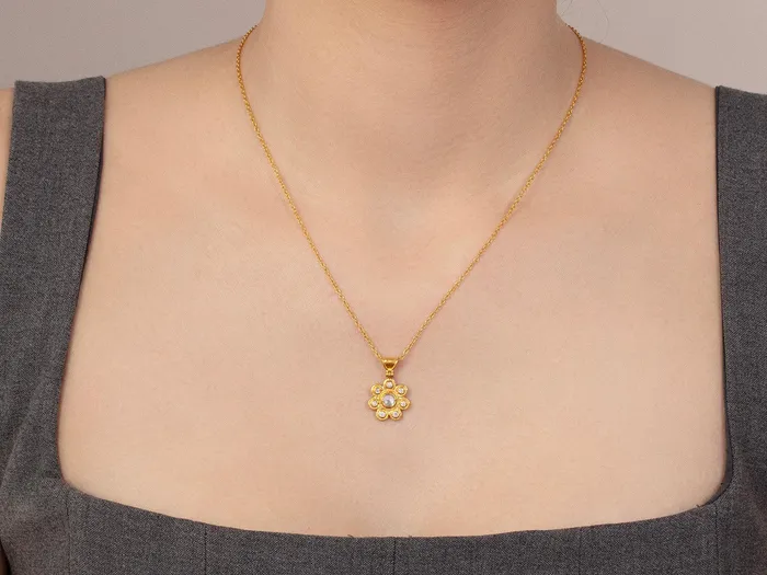 GG GOLD OOAK Necklaces GURHAN Pointelle Gold Diamond Pendant Necklace Flower Shaped Stone Cluster GG GOLD OOAK Necklaces GURHAN Pointelle Gold Diamond Pendant Necklace Flower Shaped Stone Cluster