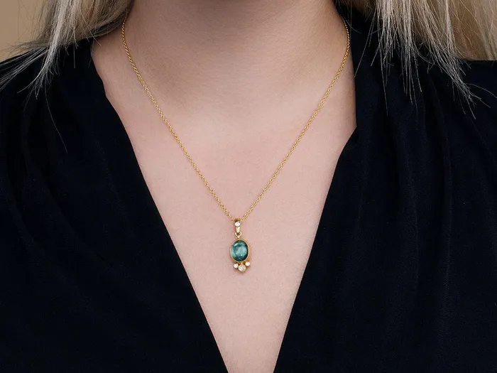 GG GOLD OOAK Necklaces GURHAN Rune Gold Tourmaline Pendant Necklace 12x10mm Oval GG GOLD OOAK Necklaces GURHAN Rune Gold Tourmaline Pendant Necklace 12x10mm Oval