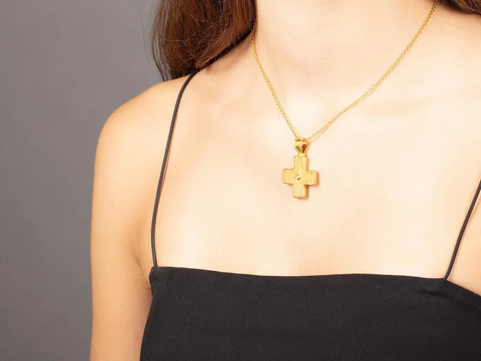 GG GOLD TRAD Necklaces GURHAN Cross Gold Pendant 26mm Diamond