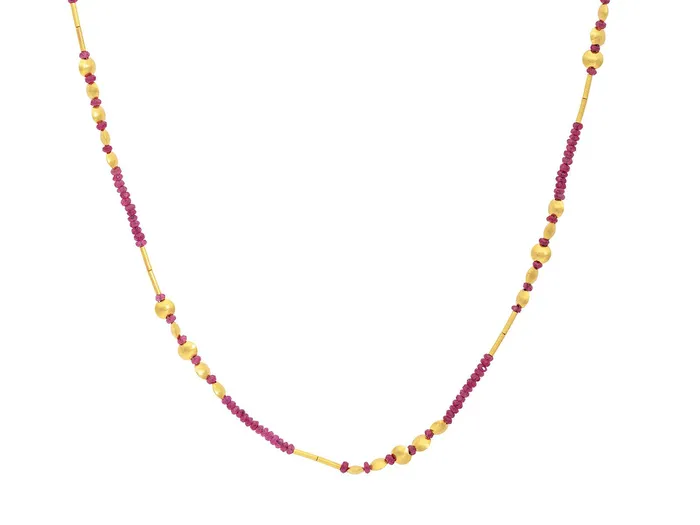 GG GOLD TRAD Necklaces GURHAN Rain Gold Ruby Beaded Short Necklace Lentil and Gold Tube Beads GG GOLD TRAD Necklaces GURHAN Rain Gold Ruby Beaded Short Necklace Lentil and Gold Tube Beads