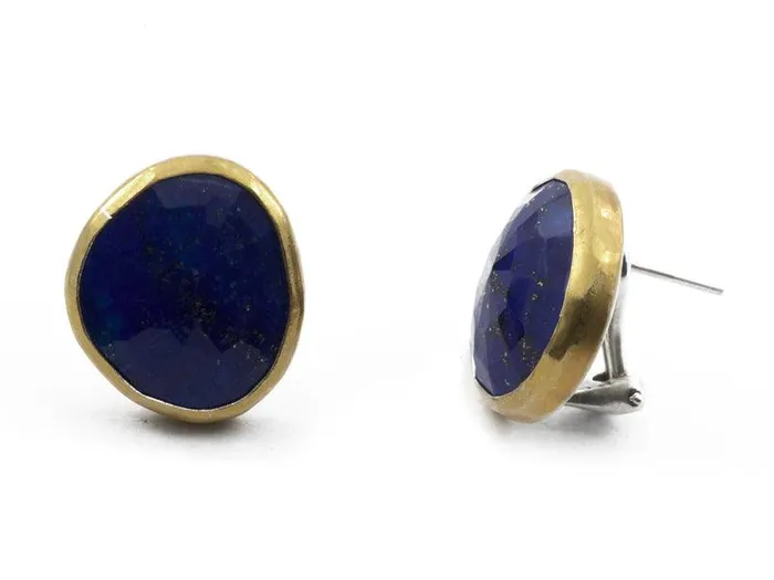 GG SILVER CLR Earrings GURHAN Elements Sterling Silver Lapis Stud Earrings 25x20mm Amorphous Stone Gold Accents GG SILVER CLR Earrings GURHAN Elements Sterling Silver Lapis Stud Earrings 25x20mm Amorphous Stone Gold Accents
