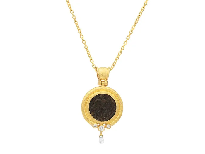 GURHAN Antiquities Gold Coin Pendant Necklace 17mm Round Set in Wide Frame GG GOLD OOAK Necklaces GURHAN Antiquities Gold Coin Pendant Necklace 17mm Round Set in Wide Frame GG GOLD OOAK Necklaces