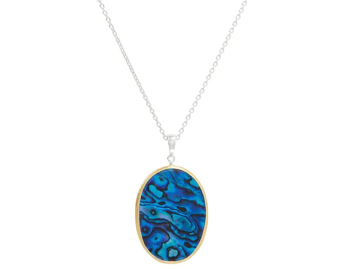 GURHAN Galapagos Sterling Silver Shell Pendant Necklace 40x30mm Oval Stone Gold Accents GG SILVER CLR Necklaces GURHAN Galapagos Sterling Silver Shell Pendant Necklace 40x30mm Oval Stone Gold Accents GG SILVER CLR Necklaces