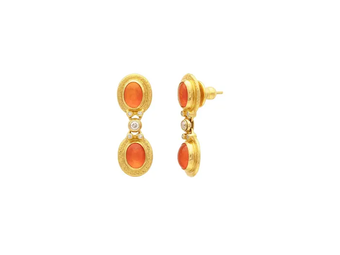 GURHAN Muse Gold Opal Single Drop Earrings 9x7mm Oval set in Wide Frame GG GOLD OOAK Earrings GURHAN Muse Gold Opal Single Drop Earrings 9x7mm Oval set in Wide Frame GG GOLD OOAK Earrings