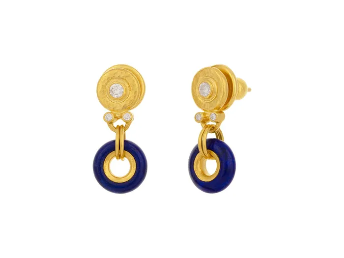 GURHAN Spell Gold Lapis Single Drop Earrings 10mm Open Ring on Post Top GG GOLD OOAK Earrings GURHAN Spell Gold Lapis Single Drop Earrings 10mm Open Ring on Post Top GG GOLD OOAK Earrings