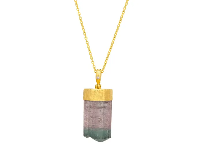 GURHAN Spell Gold Tourmaline Pendant Necklace 25x15mm Amorphous Stone GG GOLD OOAK Necklaces GURHAN Spell Gold Tourmaline Pendant Necklace 25x15mm Amorphous Stone GG GOLD OOAK Necklaces