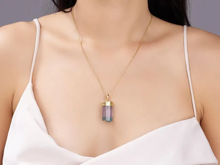 GURHAN Spell Gold Tourmaline Pendant Necklace 25x15mm Amorphous Stone GG GOLD OOAK Necklaces GURHAN Spell Gold Tourmaline Pendant Necklace 25x15mm Amorphous Stone GG GOLD OOAK Necklaces