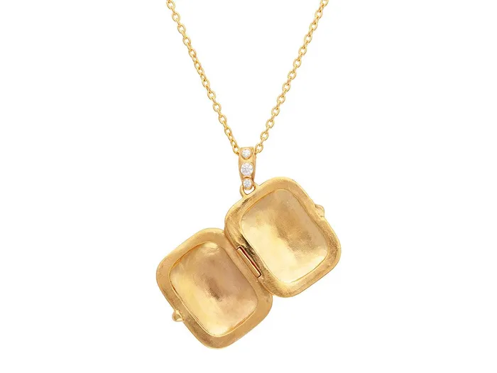 Necklaces GG GOLD OOAK GURHAN Locket Gold Tourmaline Pendant Necklace 23mm Wide Rectangle Butterfly Motif