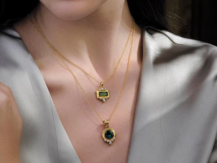 Necklaces GG GOLD OOAK GURHAN Muse Gold Tourmaline Pendant Necklace 11x5mm Rectangle set in Wide Frame Necklaces GG GOLD OOAK GURHAN Muse Gold Tourmaline Pendant Necklace 11x5mm Rectangle set in Wide Frame