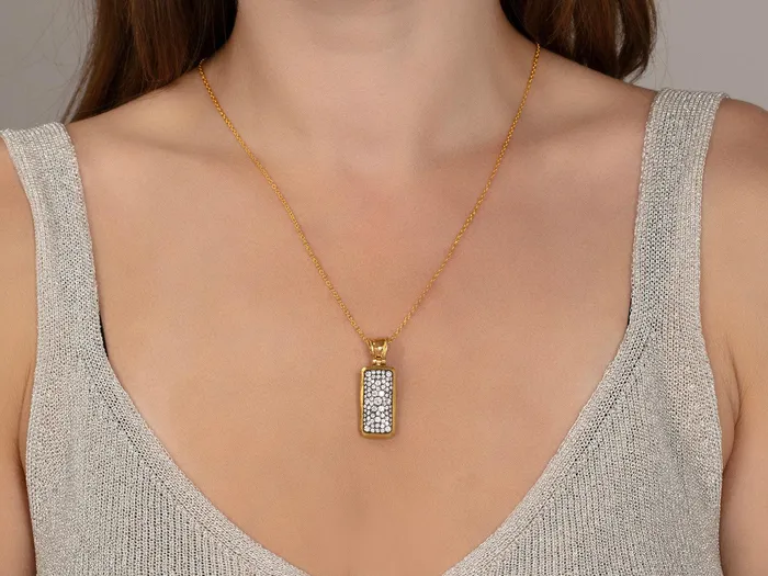 Necklaces GURHAN Pointelle Gold Diamond Pendant Necklace Large Rectangle Blackened Gold Pave GG GOLD CLS