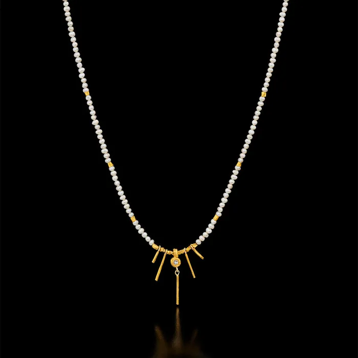 Necklaces Gzahav Pearls Necklace with Gold Spikes and Diamond Necklaces Gzahav Pearls Necklace with Gold Spikes and Diamond