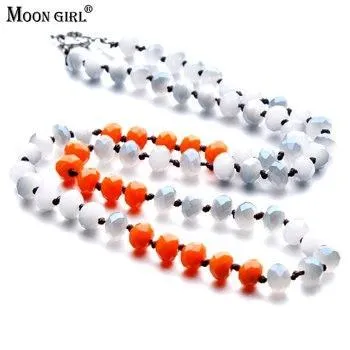 Necklaces New Ethnic Design White Crystal Beads Rope Long Necklace sparklingselections