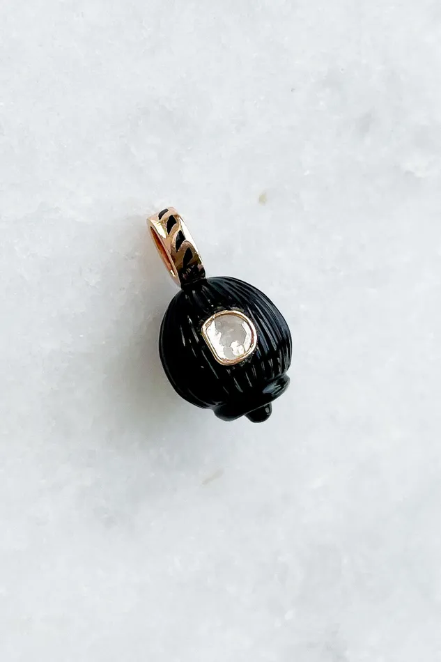 Petite Onyx Coquito with Diamond Charm DEZSO Charm Necklaces