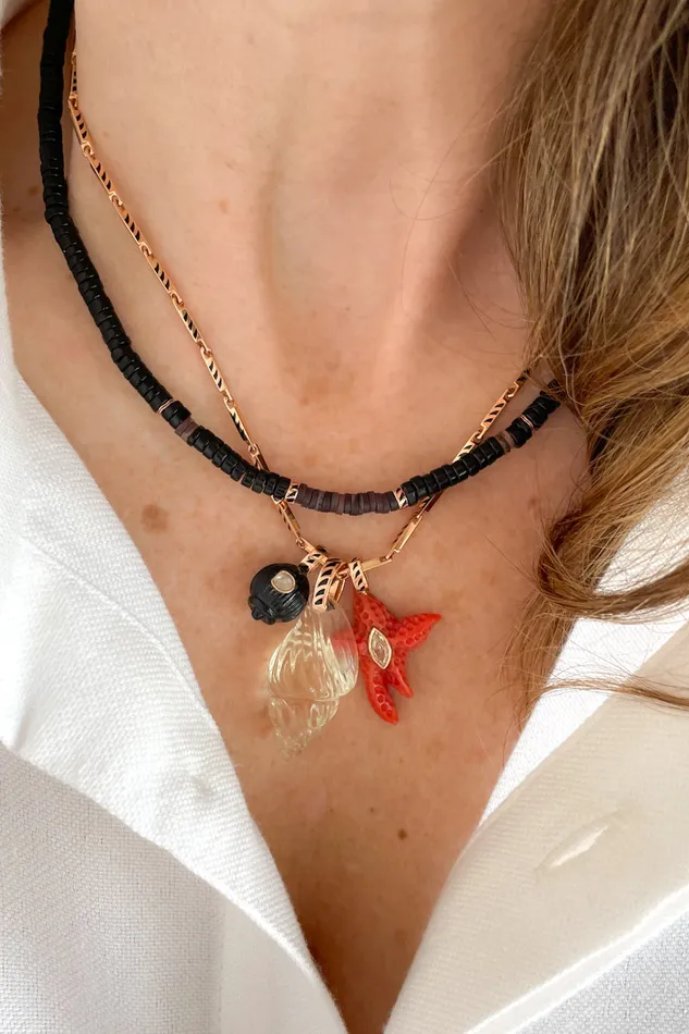Petite Onyx Coquito with Diamond Charm DEZSO Charm Necklaces Petite Onyx Coquito with Diamond Charm DEZSO Charm Necklaces