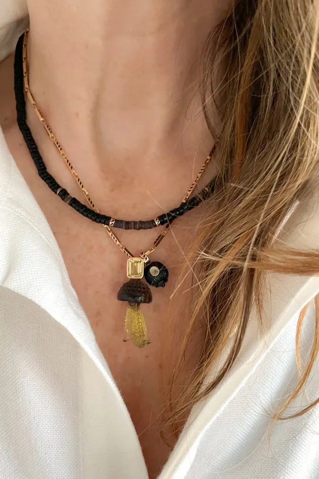 Petite Onyx Coquito with Diamond Charm DEZSO Charm Necklaces Petite Onyx Coquito with Diamond Charm DEZSO Charm Necklaces