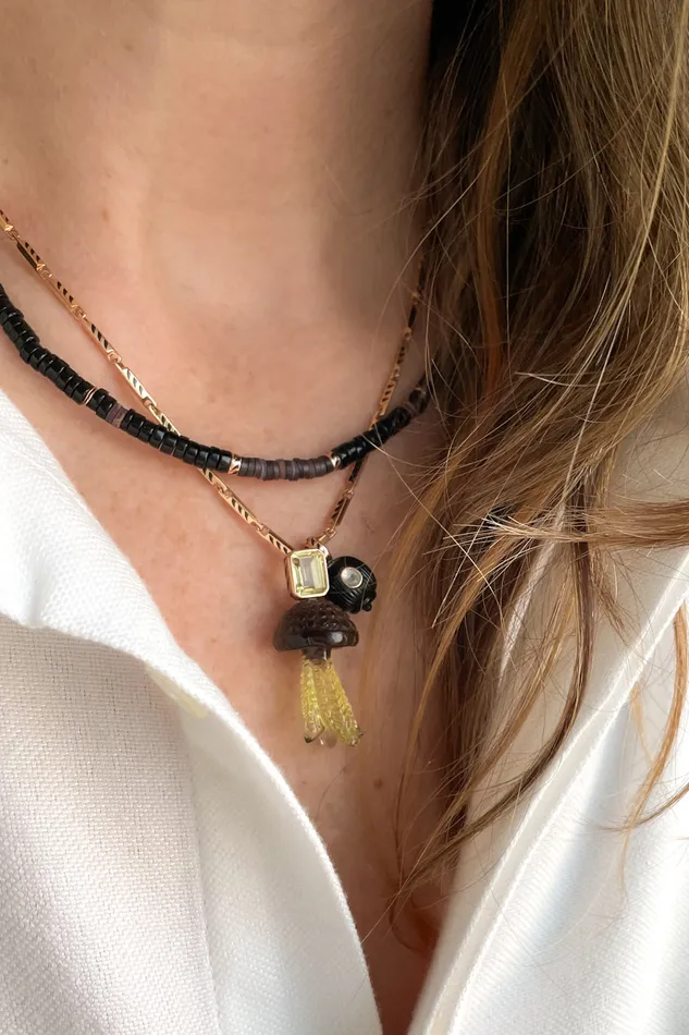 Petite Onyx Coquito with Diamond Charm DEZSO Charm Necklaces Petite Onyx Coquito with Diamond Charm DEZSO Charm Necklaces