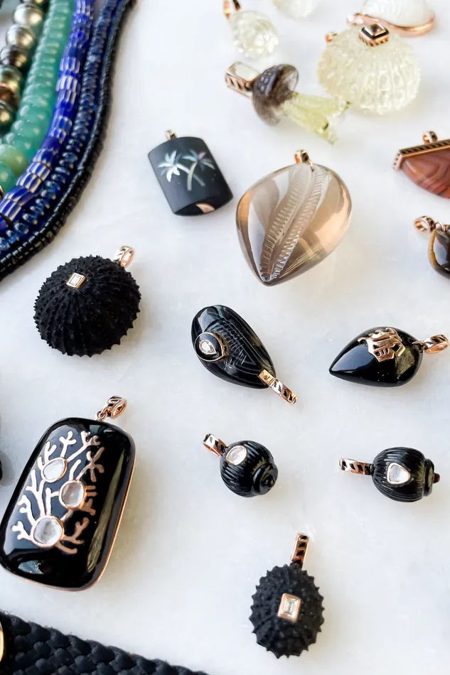 Petite Onyx Coquito with Diamond Charm DEZSO Charm Necklaces Petite Onyx Coquito with Diamond Charm DEZSO Charm Necklaces