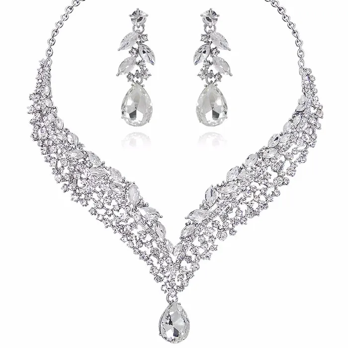 sparklingselections Earrings Austrian Crystal Water Drop Earrings With Necklace Wedding Jewelry Sets For WomenGirlsMom Bridal Jewelry Sets