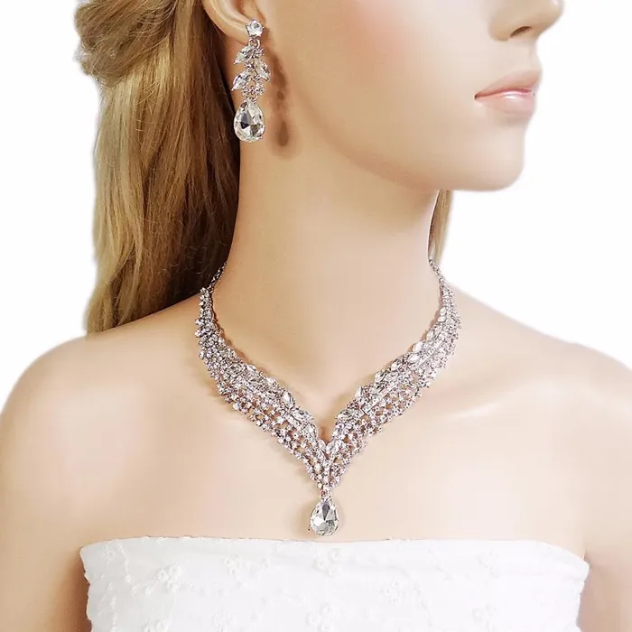 sparklingselections Earrings Austrian Crystal Water Drop Earrings With Necklace Wedding Jewelry Sets For WomenGirlsMom Bridal Jewelry Sets