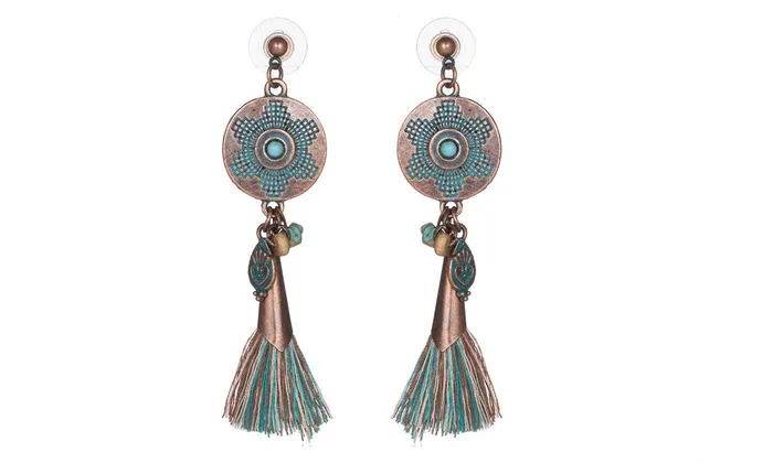 sparklingselections Earrings Vintage Bohemian Ethnic Tassel Fringe Leaf Stones Earrings For Women sparklingselections Earrings Vintage Bohemian Ethnic Tassel Fringe Leaf Stones Earrings For Women